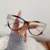 Retro Cat Eye Fashion Glasses - Color Block Frame with Clear Lens