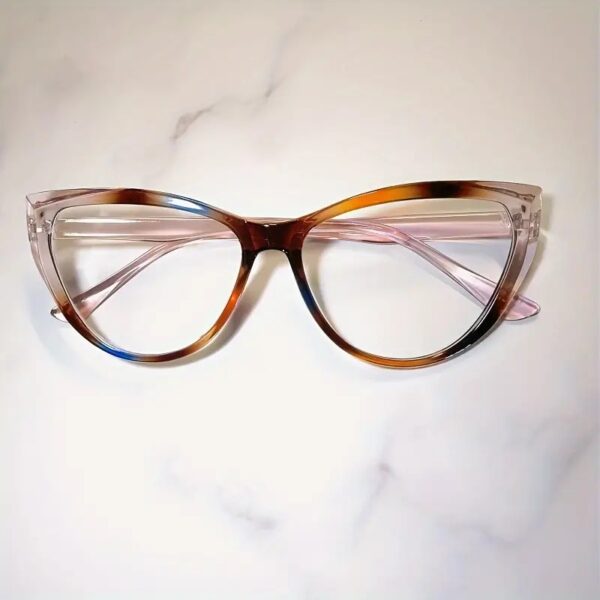 Retro Cat Eye Fashion Glasses - Color Block Frame with Clear Lens