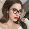 Retro Cat Eye Fashion Glasses - Color Block Frame with Clear Lens