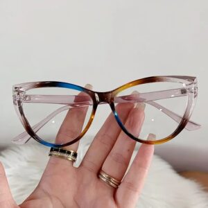 Retro Cat Eye Fashion Glasses - Color Block Frame with Clear Lens