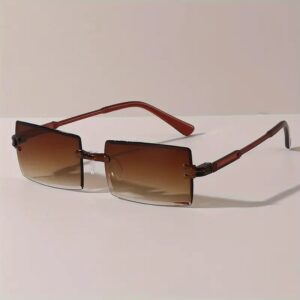 Frameless Rectangular gradient Fashion Glasses brown