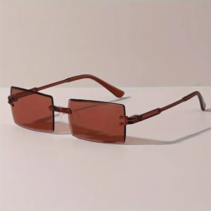 Frameless Rectangular Fashion Glasses BROWN