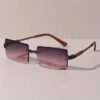 Frameless Rectangular gradient Fashion Glasses BROWN