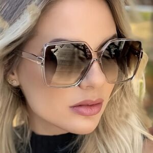 Oversized Square Sunglasses for Women - Stylish Champagne Colored Frame, Chic Brown Lens