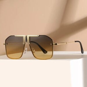 Street-Style Oversized Square Gradient Men's Sunglasses - Zinc Alloy Full Rim Frame, Gradient Tawny Lenses