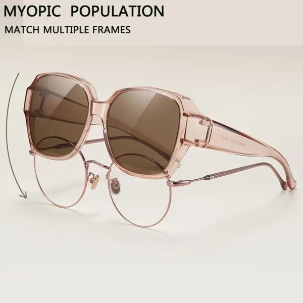 Wrap Around Sunglasses Fits Over Glasses for Women & Men - Fashion Clear Frame, See-Through Light Tan with Brown Lenses