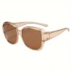 Wrap Around Sunglasses Fits Over Glasses for Women & Men - Fashion Clear Frame, See-Through Light Tan with Brown Lenses