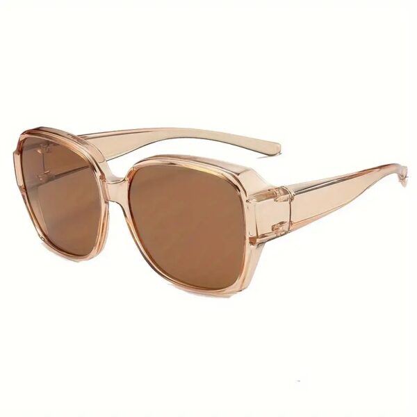 Wrap Around Sunglasses Fits Over Glasses for Women & Men - Fashion Clear Frame, See-Through Light Tan with Brown Lenses