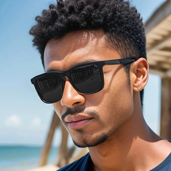 Y2K-Inspired Polarized Sports Fashion Sunglasses for Men - Black Frames, Deep Black Lens